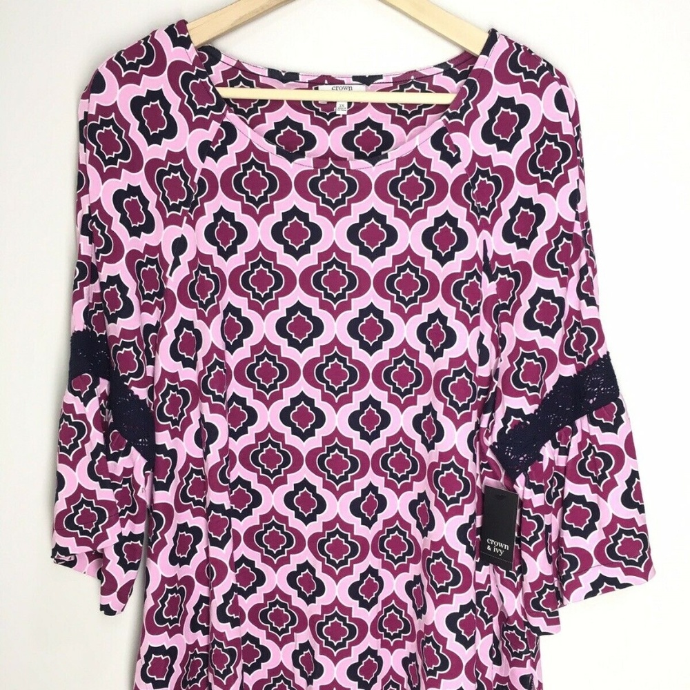 Crown & Ivy Curvy Purple Bell Sleeve Knit Top